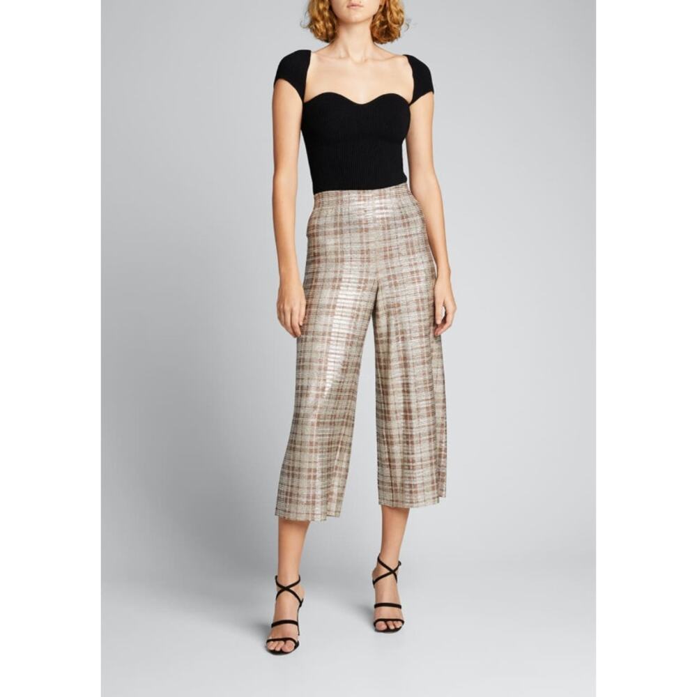 Alice + Olivia Black Top with Plaid Wide Leg Pants
